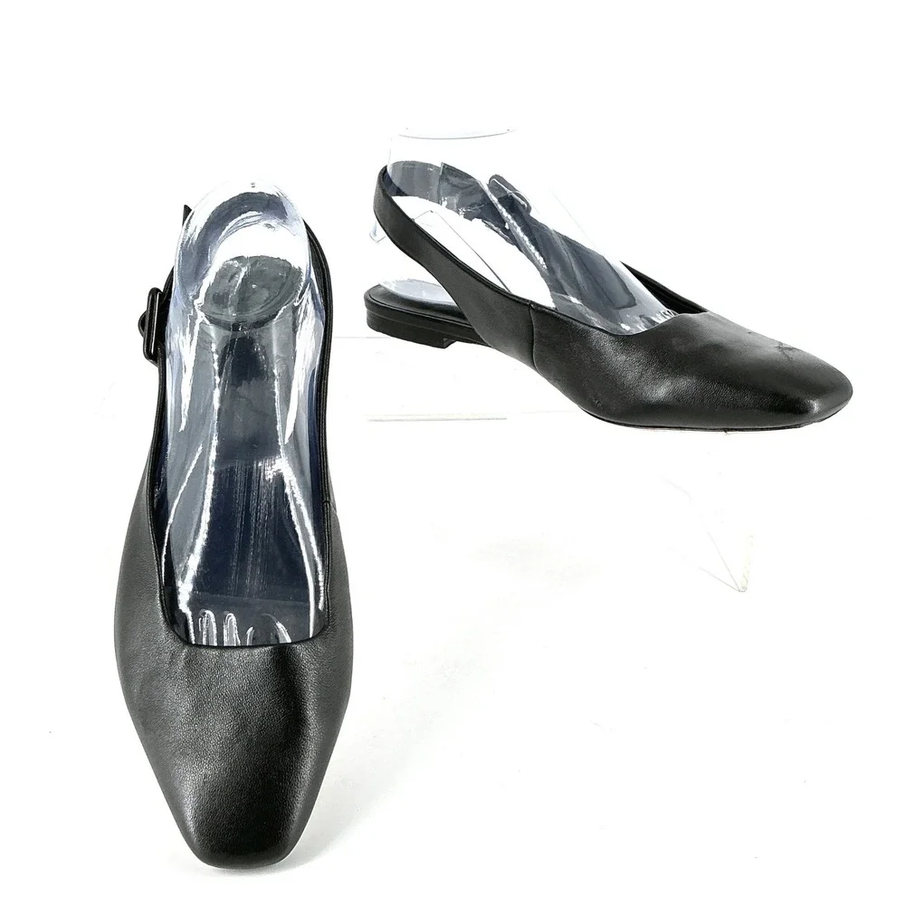 Vince Size 9 EUR 40 Black Leather Square Toe Slingback Flats Vida - Picture 3 of 12